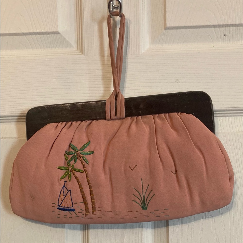 Embroidered Pink Clutch Bag